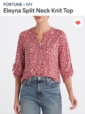 Fortune + Ivy Eleyna Split Neck Knit Top - Dusty Rose Pattern XXL